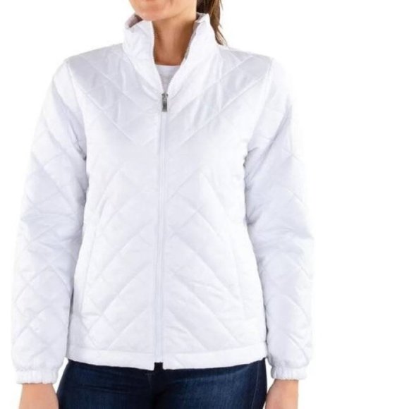Womens Winter Jacket Quilted White Large Water Resistant Lined Zip ZeroXPosur - Picture 1 of 7